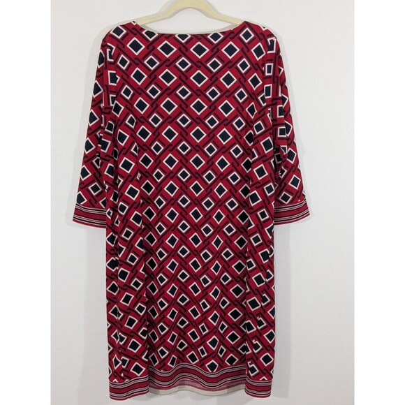 Talbots Red/Black Diamond Print 3/4 Sleeve Shift Dress Sz 3XP Jersey Knit Career - Picture 7 of 7